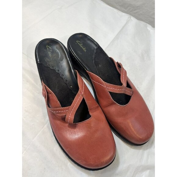 Clarks Womens  mauve Leather Heel Clogs Mule Shoes  size 11 - Picture 11 of 12